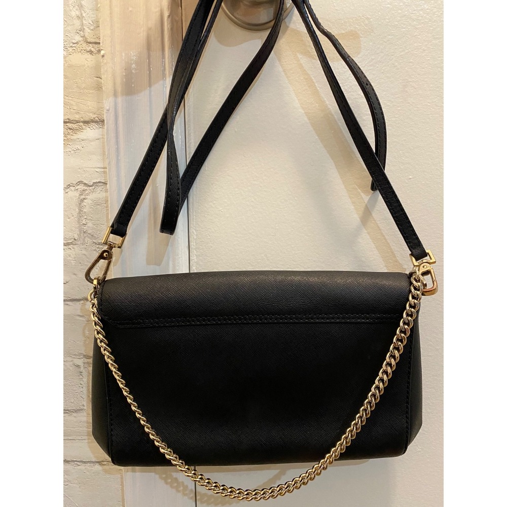 Kate Spade New York Black Saffiano Leather Crossbody Gold Chain